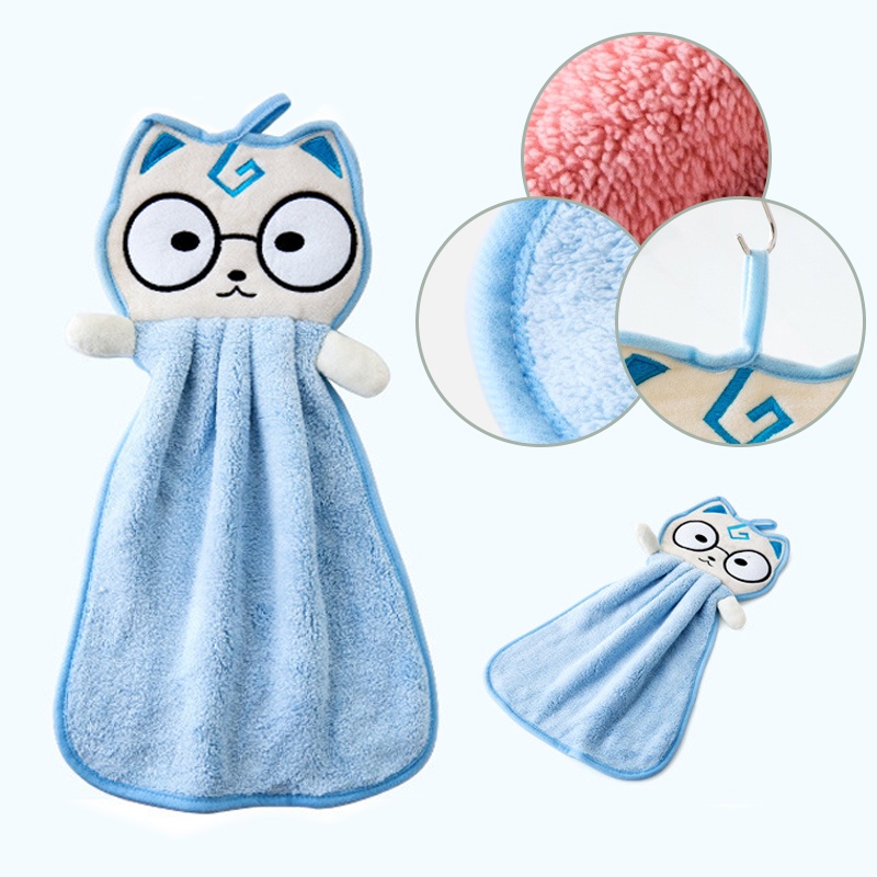Khăn lau tay nhà bếp dễ thương có móc treo tường cotton thấm hút tốt