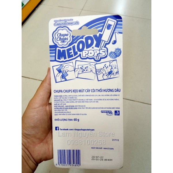 Kẹo mút còi thỏi hương dâu Chupa Chups Melody Pops 1cây
