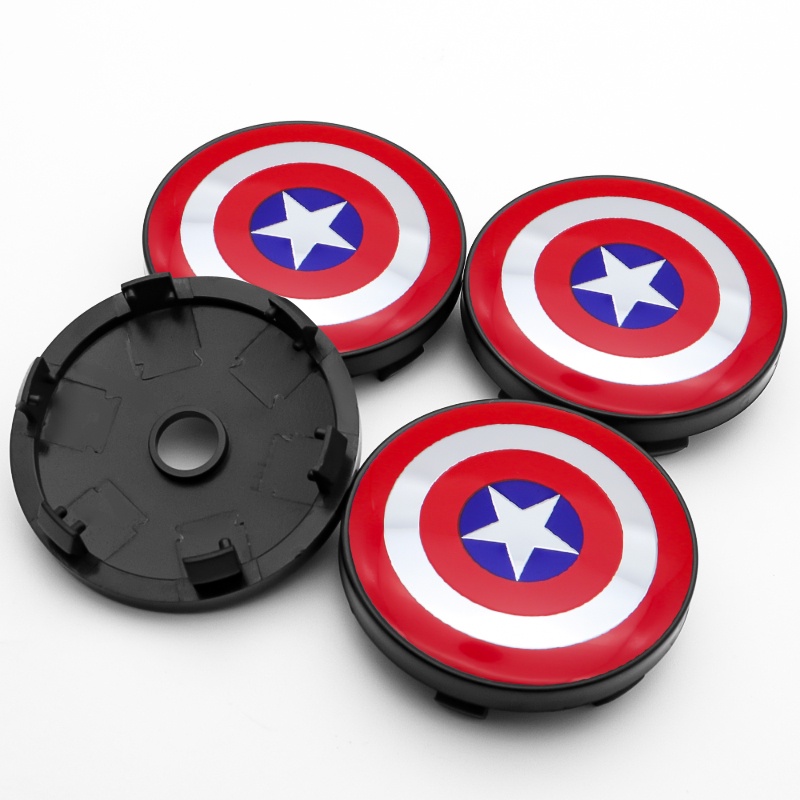 Set 4 Nắp Chụp Trục Bánh Xe Hơi Thay Thế Hình logo captain america Kích Thước 60mm