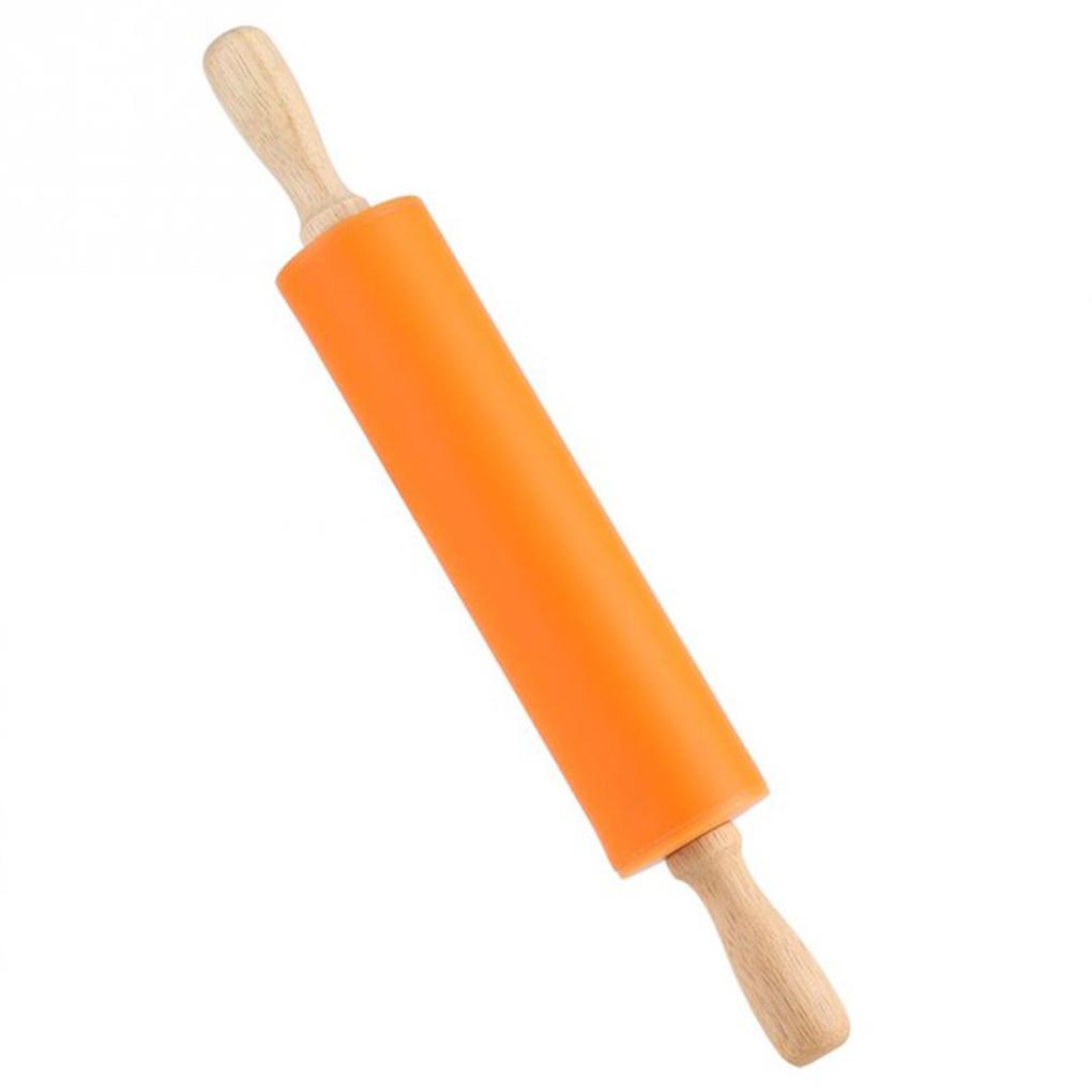 Cây Lăn Bột Làm Bánh Bằng Silicone Cán Gỗ Chống Dính