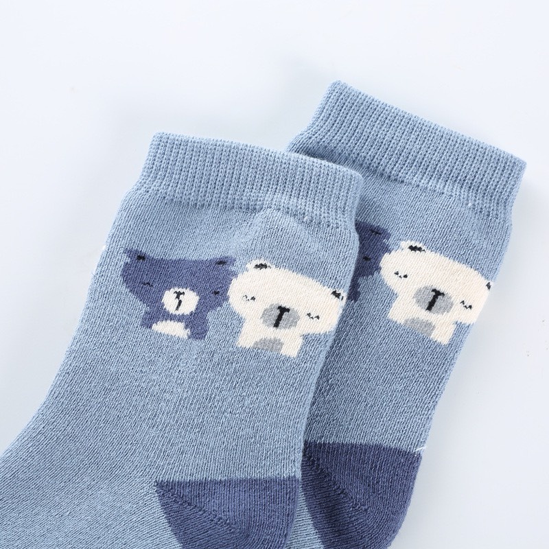 Set 10 Đôi Tất Cao Cổ Trẻ Em Họa Tiết Gấu Kẻ Xanh Siêu Hot