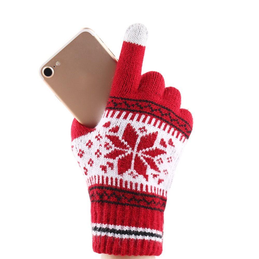 Găng Tay Lái Xe Vải Len Lông Xù Dày Dặn Ấm Áp Họa Tiết Bông Tuyết Giáng Sinh Phong Cách Hàn Quốc Dễ