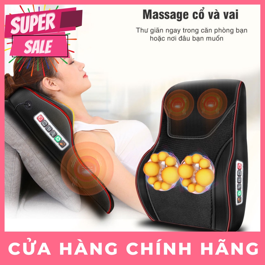 Gối massage cổ vai gáy, máy massage lưng cổ vai gáy tích hợp chế độ rung cùng hơi nóng hồng ngoại SA-L16