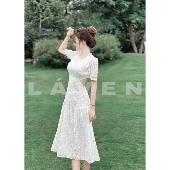 Đầm ren xoè đuôi cá tay con khoét lưng Trắng Xanh bơ Đầm váy đi chơi dạo phố du lịch Đà Lạt đi biển hotgirl tk dễ thương