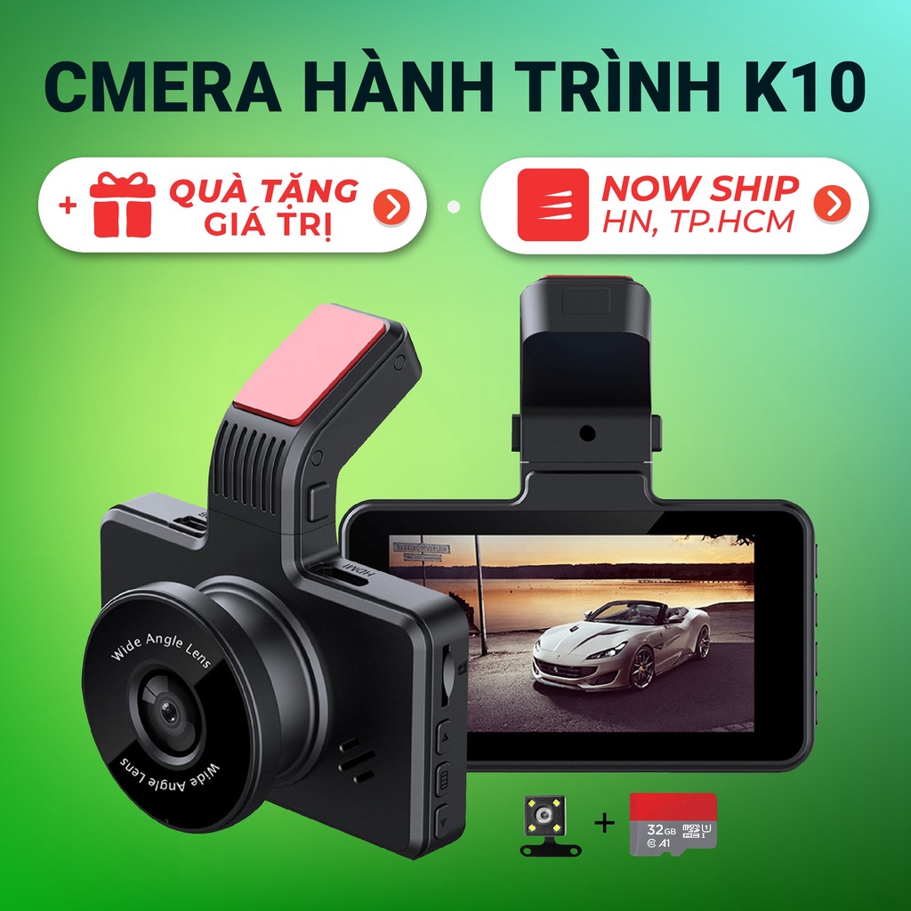 Camera hành trình ô tô K10 XETABON,Full HD 1080p có kết nối điện thoại,ghi hình trước sau GPS.Bảo hành 1 đổi 1trong 1năm