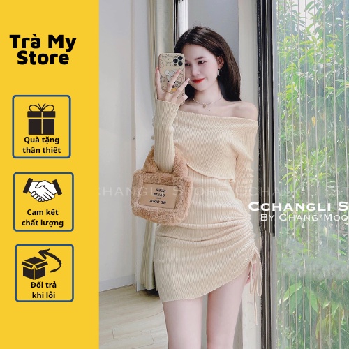 VÁY LEN TRỄ VAI RÚT HÔNG LỆCH VẠT NHÀ TRÀ MY STORE