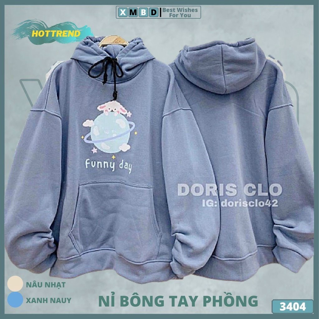 Áo hoodie funny day có mũ form rộng - chui đầu màu tím - áo khoác nỉ thu đông Hàn Quốc