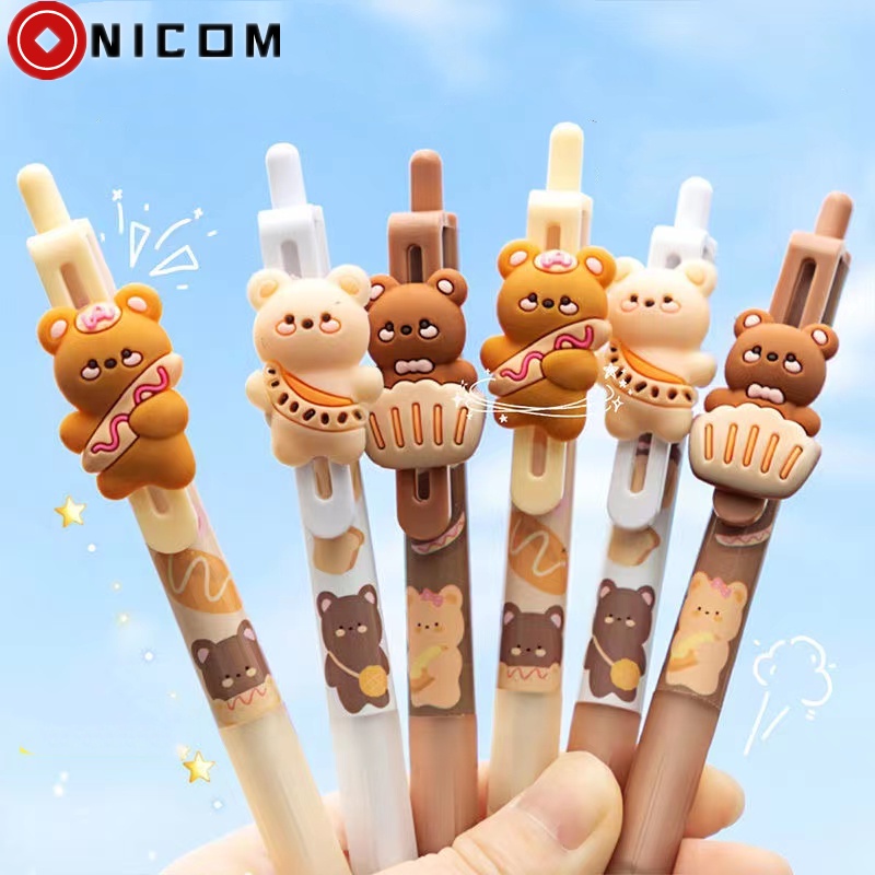 Bút Mực Gel Ngòi 0.5mm Màu Đen In Họa Tiết Hoạt Hình Gấu / Caramel Dễ Thương Cho Học Sinh