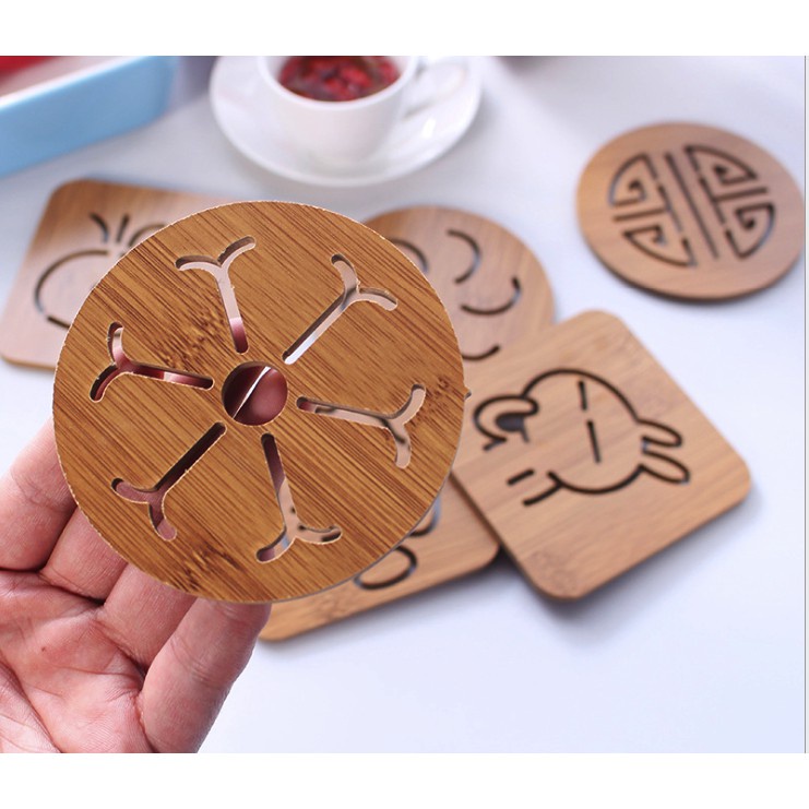 Miếng Lót Cốc Đĩa Nồi cách nhiệt cổ điển Bằng Gỗ Sang Chảnh 9,5cm  2193 siêu thị gia đình vp88