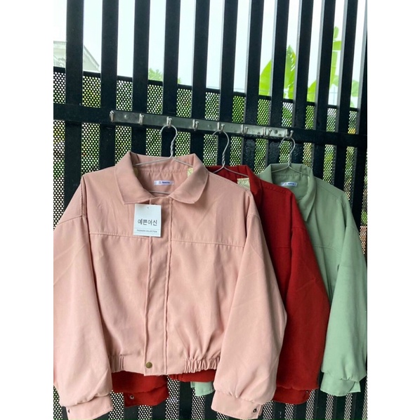 Áo khoác lửng croptop kaki da lộn 2 lớp cổ sơmi basic unisex ulzzang nam nữ