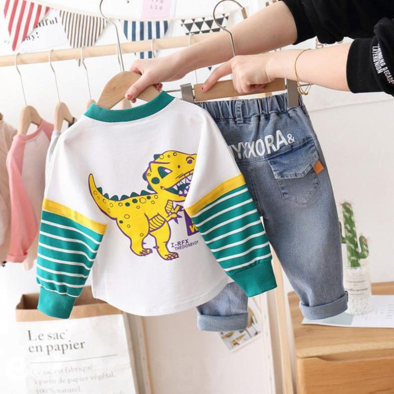 HÀNG QUẢNG CHÂU CAO CẤP Áo chất da cá, phối quần jean cực sành điệu cho bé, quần áo đông Bilala shop [RFX]