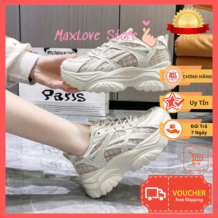 Giày Sneaker thể thao nữ độn đế vải Dạ Kim Tuyến Cao CÂP Shime mã 18