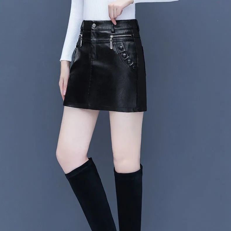 Chân Váy Da Ngắn Lưng Cao Dáng Ôm Có Khóa Kéo Phong Cách Hàn Quốc Thời Trang Thu Đông Cho Nữ