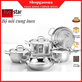Bộ nồi FIVESTAR FSB5001 5 chiếc 3 đáy nắp inox dày dặn, sáng bóng, hàng chính hãng bảo hành 5 năm