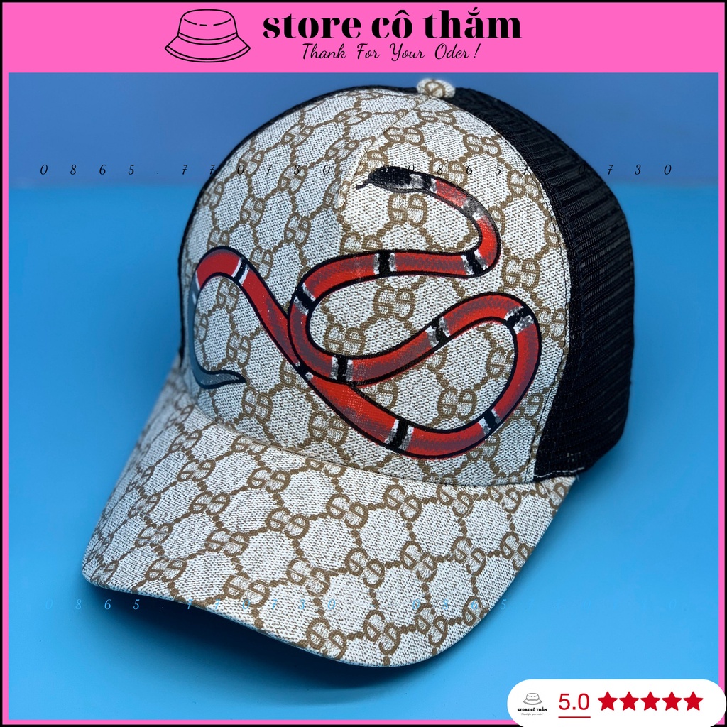 Nón kết GUCI in hình con rắn dài thời trang, Mũ lưỡi trai thêu hình con thú siêu đẹp