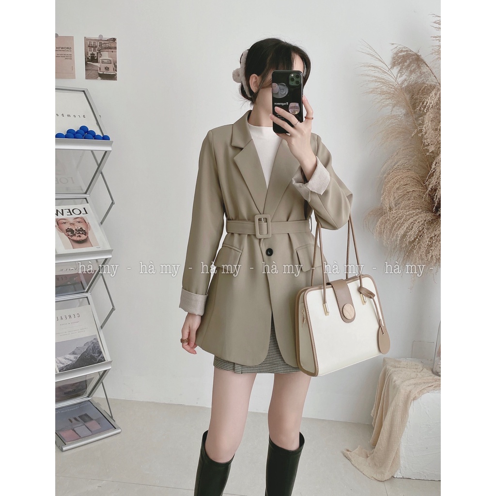 Áo blazer tay lật kèm đai, hàng Quảng Châu cao cấp (Ảnh thật)
