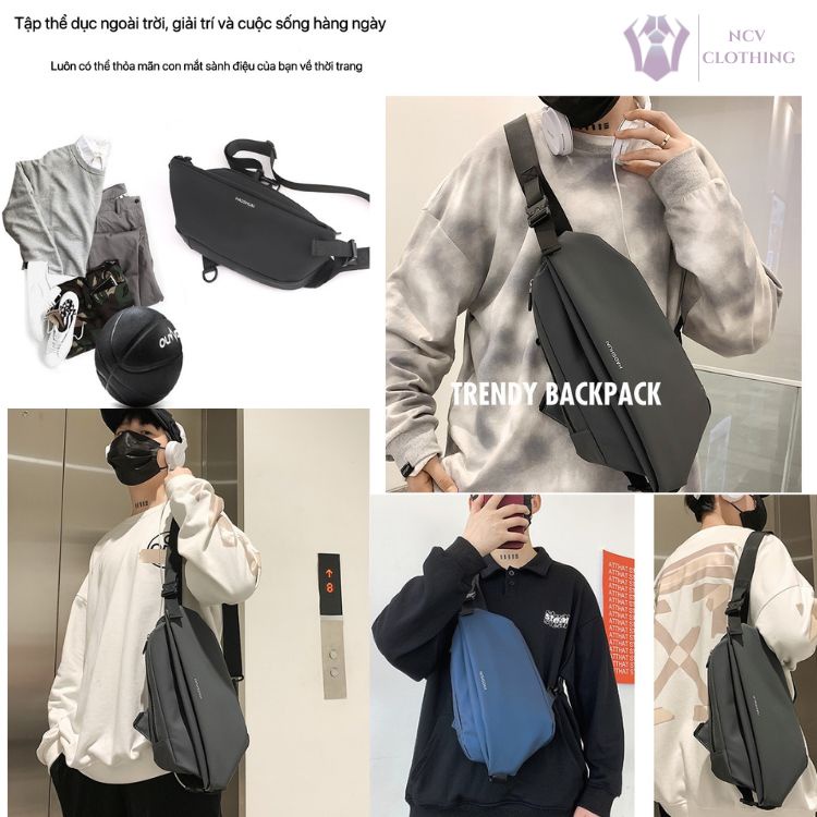 Túi đeo chéo nam cao cấp chống trộm chống thấm nước màu đen xanh xám thời trang, túi chéo ngực đa năng nhiều ngăn NCV25