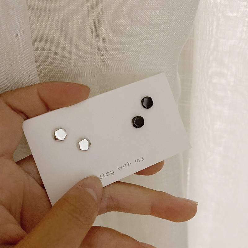 Bông Tai Bạc 925 Hình Ghim Cài Nhỏ Đơn Giản Màu Đen Thời Trang Cho Nữ