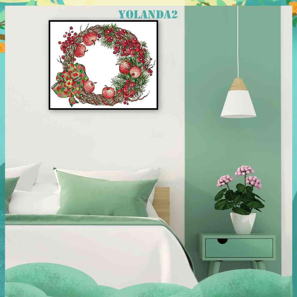 (canvas no printing)  Tranh Thêu Chữ Thập DIY 14CT Hình Quả Táo Giáng Sinh