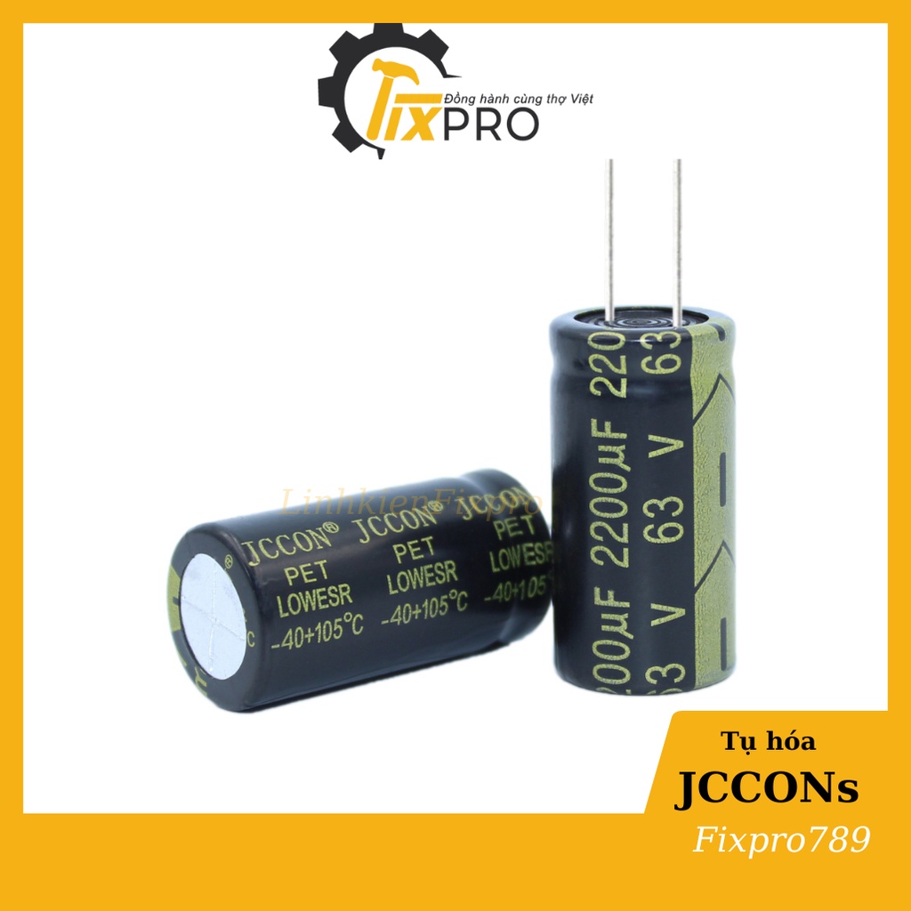 Tụ hóa 63V 2200uF 18x35mm chính hãng JCCONs tần số cao màu xanh xịn