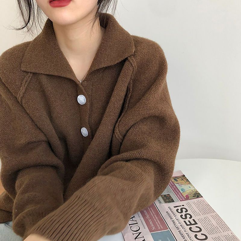 Áo Khoác Cardigan Dệt Kim Dày Dặn Cài Nút Phong Cách Retro Phương Tây Thời Trang Thu Đông Cho Nữ