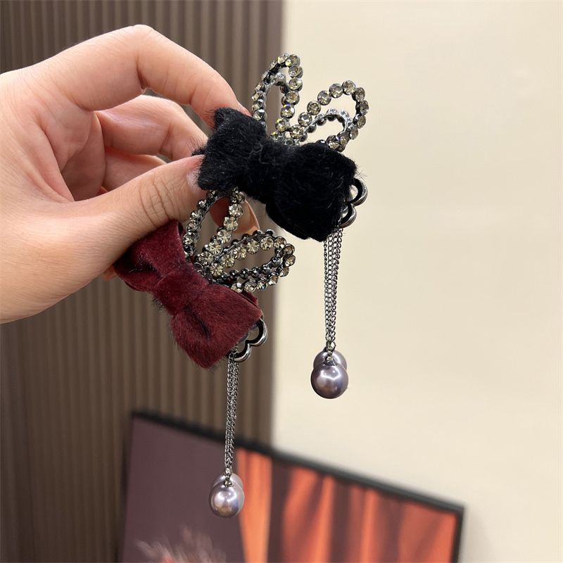 Kẹp Tóc Tai Thỏ Đính Đá Phối Tua Rua Xinh Xắn Dành Cho Nữ