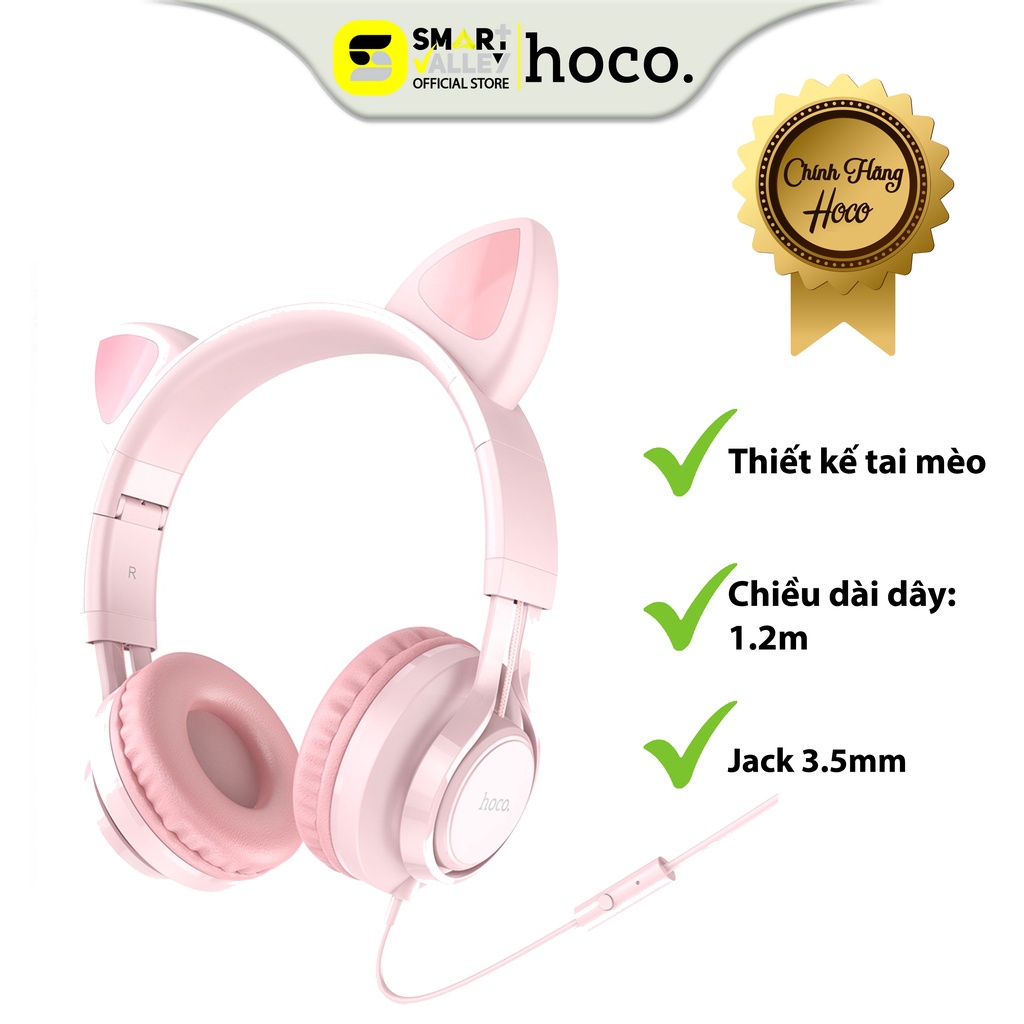 Tai Nghe Chụp Hoco W36, Tích Hợp Micro Đầu Cắm 3.5mm, Hình Tai Mèo Dễ Thương, Âm Thanh Chân Thực, Cam Kết Chính Hãng