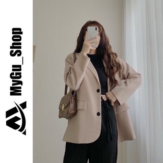 Áo blazer nữ dài dáng vest cao cấp màu be form suông hàn quốc