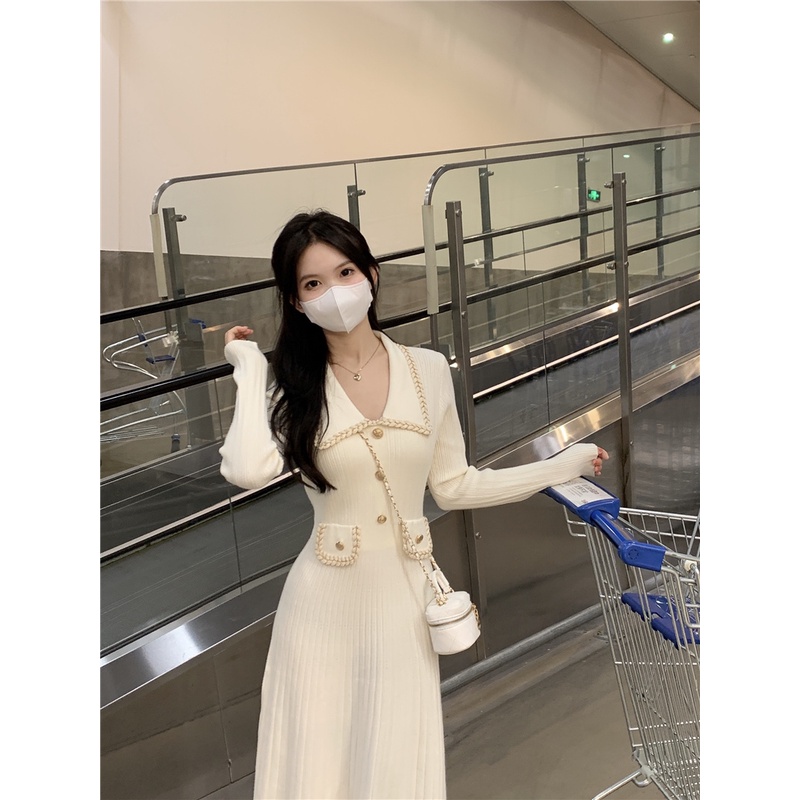 Đầm sweater Dệt Kim Tay Dài Ôm Eo Kiểu Pháp Thời Trang Thu Đông 2022