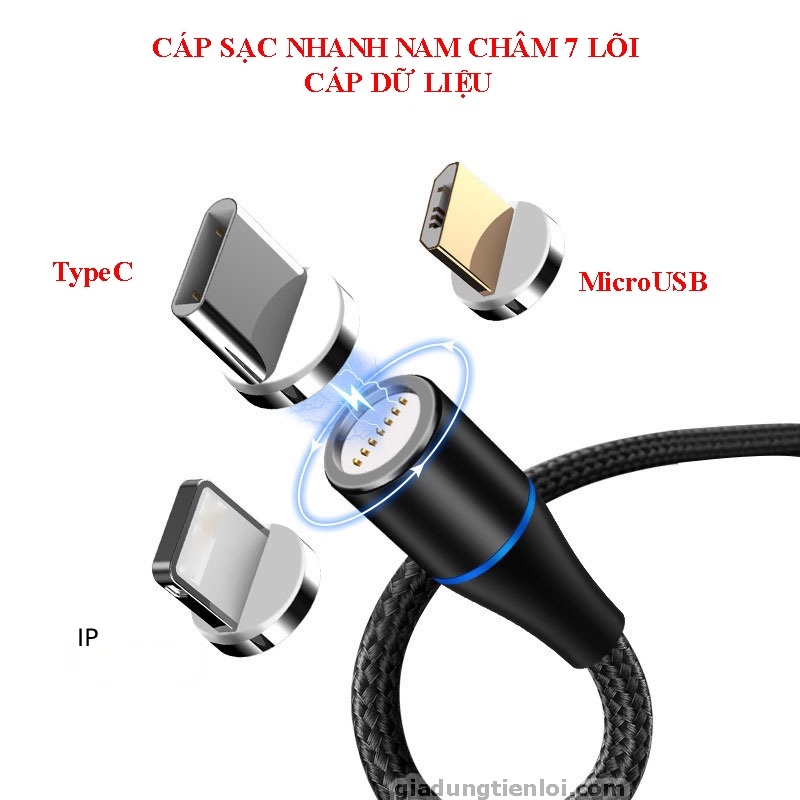 Cáp sạc nhanh nam châm xoay 360 độ thế hệ mới hỗ trợ Ip/micro/type C
