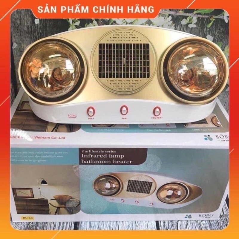 Đèn sưởi nhà tắm Borg Braun thương hiệu ĐỨC BU02 | BU03 | BU16 có quạt thổi (Chính hãng, bảo hành 5 năm, Lỗi 1 đổi 1)