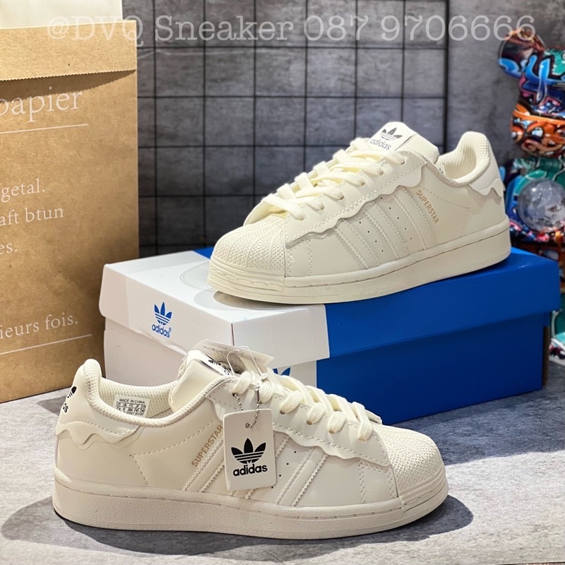 Giày adidas superstar das sò màu trắng kem nam nữ bản đẹp full box - bill