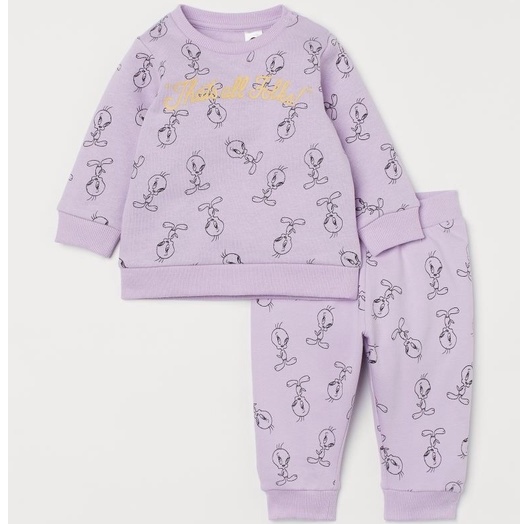 Bộ nỉ tím bé gái HM Auth sz 2-3y