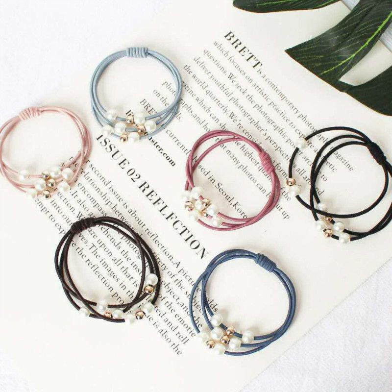 Dây Cột Tóc Co Giãn Đính Ngọc Trai Dễ Thương Thời Trang Phong Cách Hàn Quốc