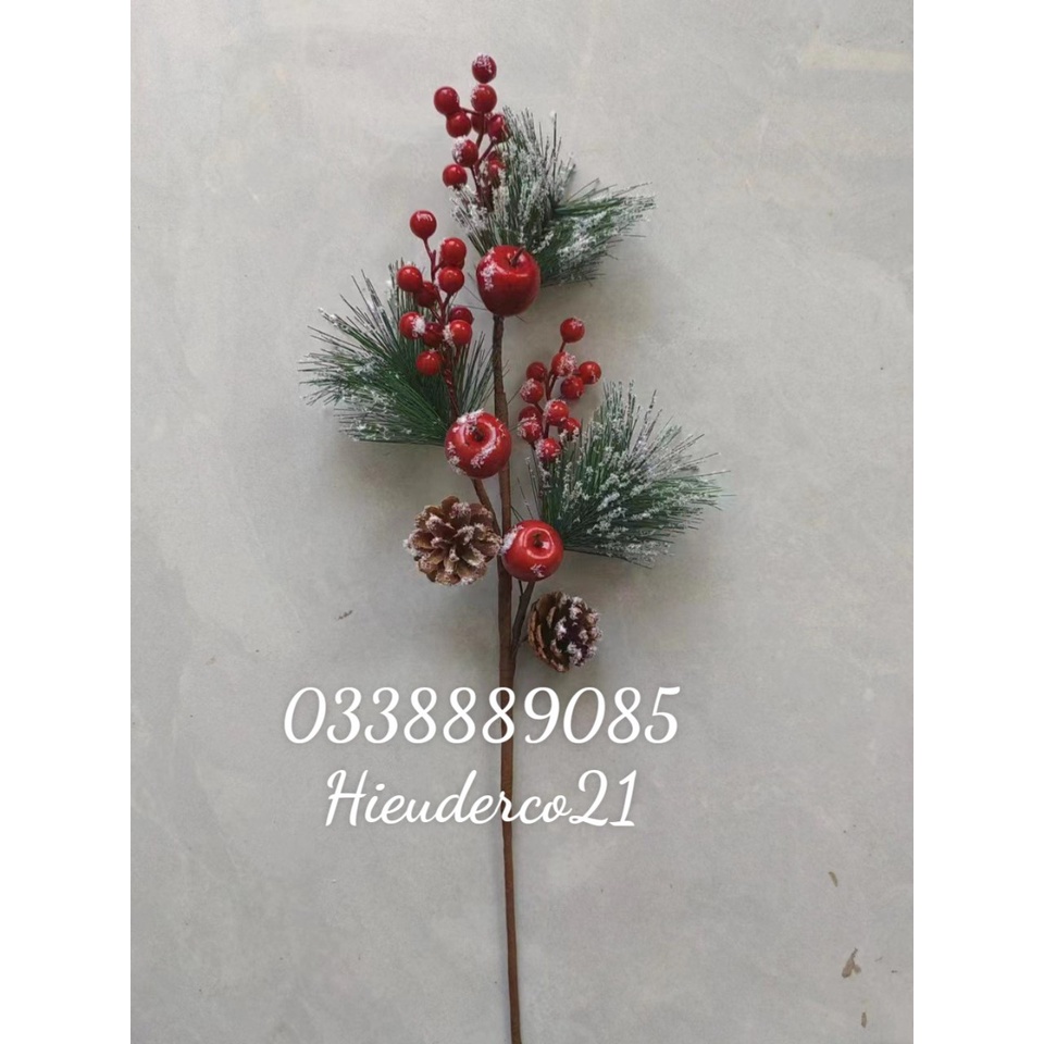 Cành thông kèm quả châu, cherry, quả thông... trang trí nô en - noel
