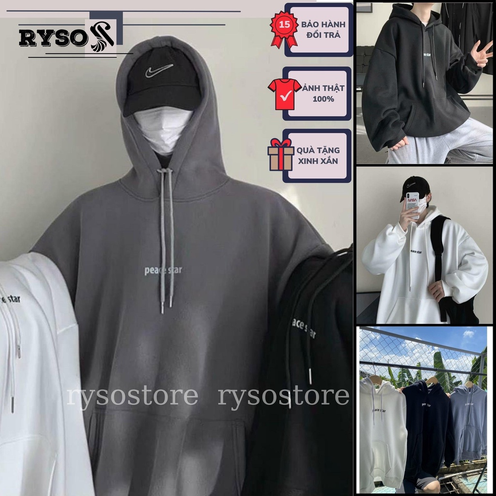 Áo khoác hoodie Ryso chất nỉ bông dày dặn loại 1 nón 2 lớp in chữ mặc cặp nam nữ basic uniex from rộng