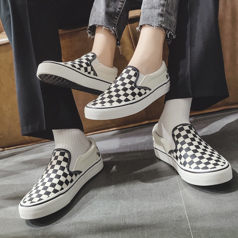 Giày thể thao van caro QC, giày van caro lười slip on nam nữ full box