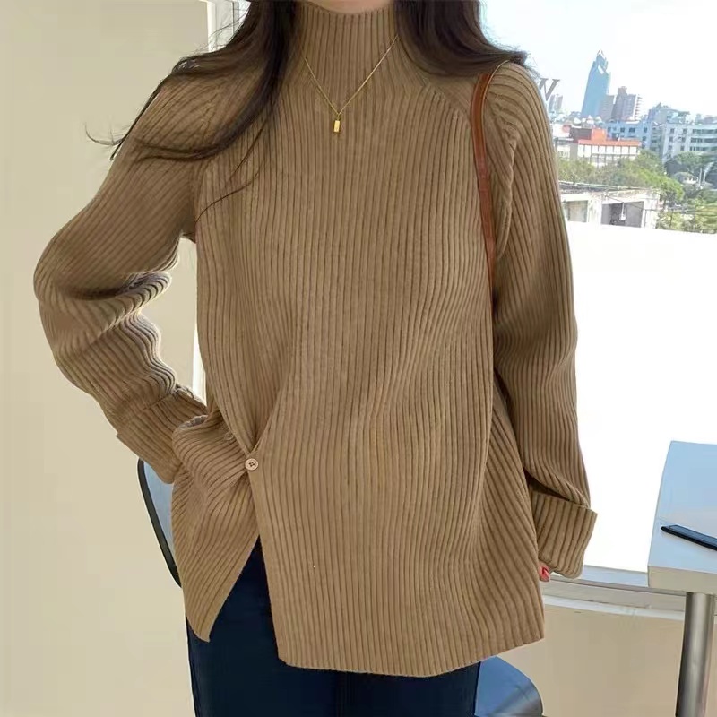 Áo sweater SUXI dệt kim cổ lọ tay dài màu sắc thanh lịch