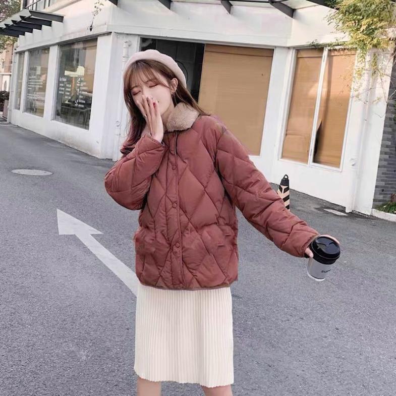 Áo Phao Nữ Dáng Ngắn 3 Lớp Cổ Lông Trần Trám Áo Phao Nữ Ngắn Ấm Đẹp