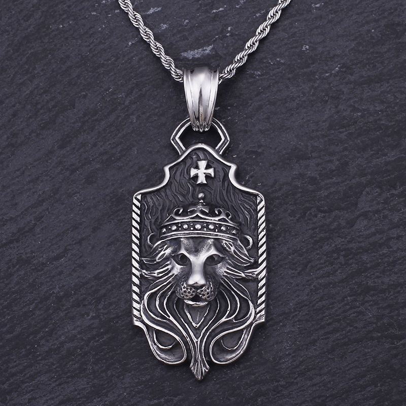 Vòng cổ Mặt Hình Sư Tử Bằng Kim Loại Màu Bạc Phong Cách Hip Hop Thời Trang Cho Nam Và Nữ