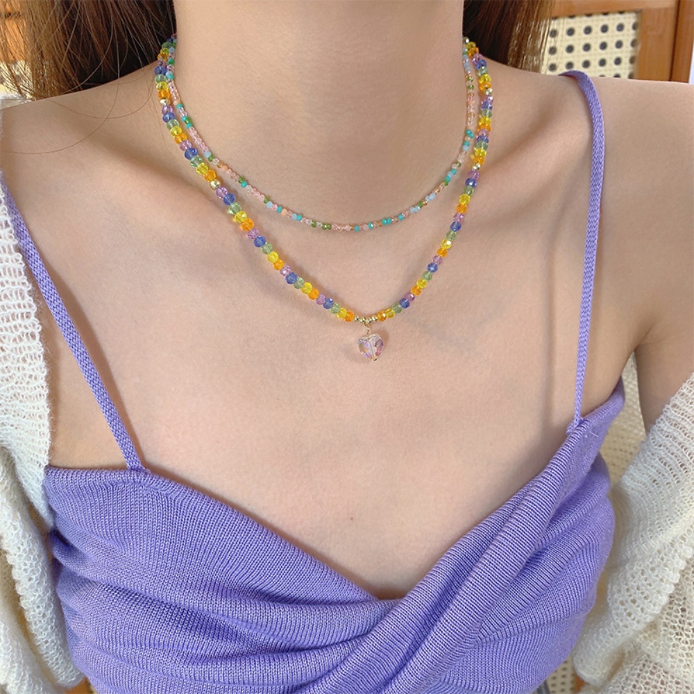 Set 2 Vòng cổ Đính Hạt Pha Lê Nhiều Màu Phong Cách Hàn Quốc Cho Nữ
