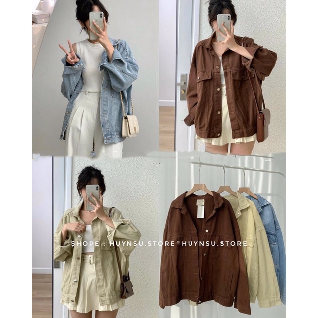Áo khoác jean túi nắp màu nâu tây from rộng chất jean chính phẩm huynsu.store