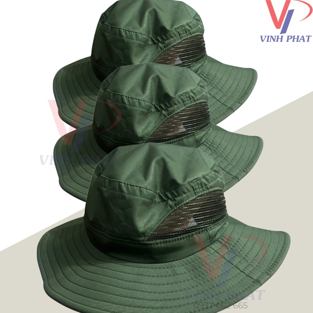 Nón Tai Bèo Vành Rộng Thoáng Khí Chống Thấm Nước thời trang cho nam nữ Xanh Rêu Trơn Vải Dù 2 Lớp Cao Cấp Chất Lượng Bền