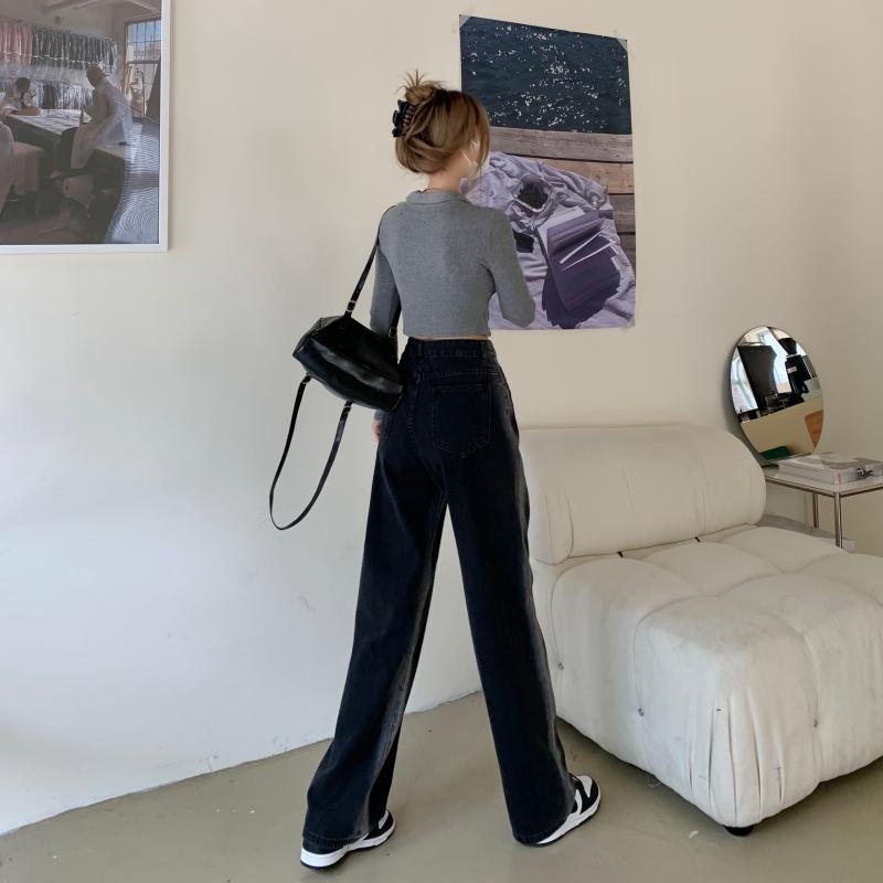 Quần jean SUXI dài ống rộng lưng cao thiết kế đơn giản thời trang theo phong cách Hàn Quốc cho nữ