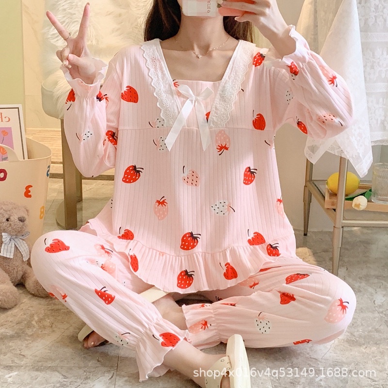 Bộ Ngủ Nữ Dễ Thương Dài Tay Kẻ Sọc Phong Cách Công Chúa Ngọt Ngào ❤️