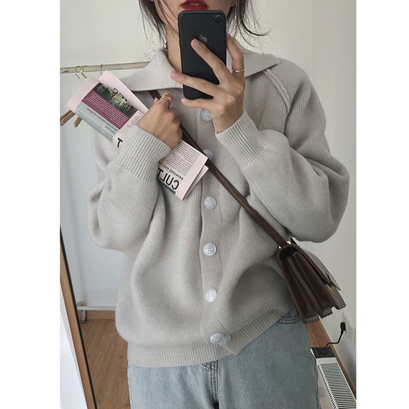 Áo Khoác Cardigan Dệt Kim Dày Dặn Cài Nút Phong Cách Retro Phương Tây Thời Trang Thu Đông Cho Nữ