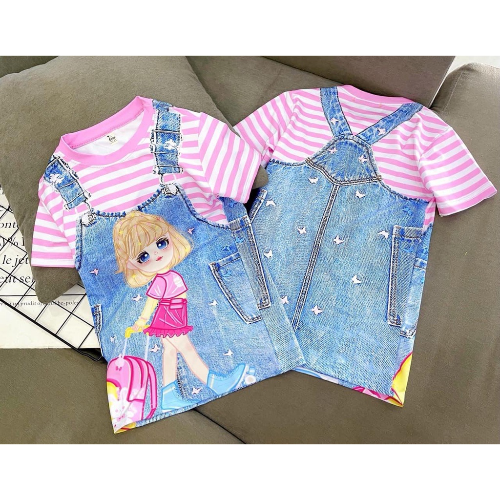 Váy Đầm Bé Gái  in 3D Hoạt Hình Giả Yếm Chất liệu thun mềm mịn thoáng mát cho Bé #HOT TREND 2022#.VBG33_38