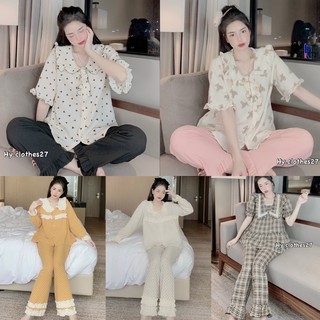 Bộ đồ ngủ dài tay tiểu thư xốp hàn mềm đẹp / pijama mặc nhà