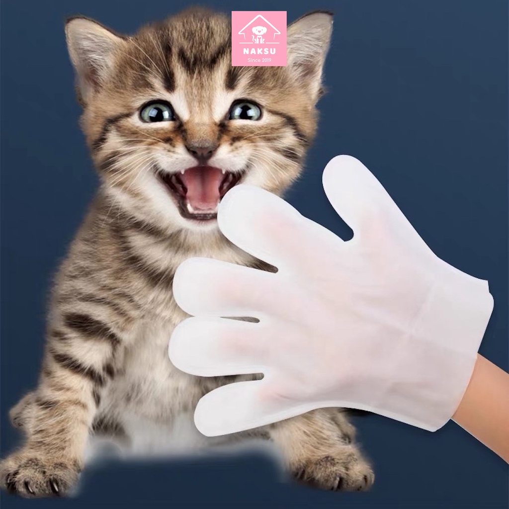 Găng Tay Vệ Sinh Lau Sạch Tắm Khô Và Khử Mùi Hôi Cho Chó Mèo Tiện Lợi Dùng Một Lần Naksu