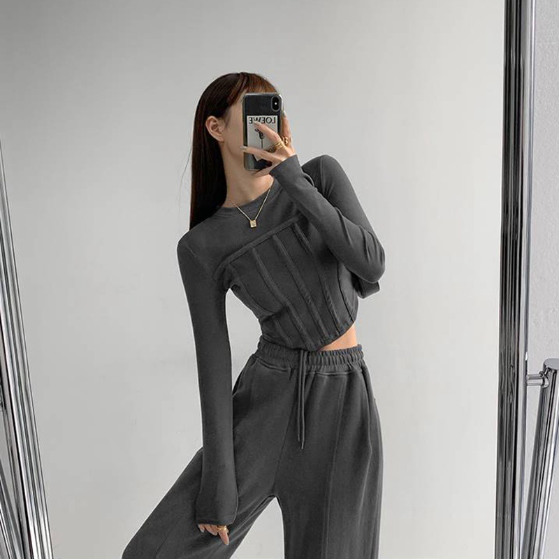 Áo Thun Hở Eo Màu Trơn Thiết Kế Mới Thời Trang Mùa Thu Dành Cho Nữ